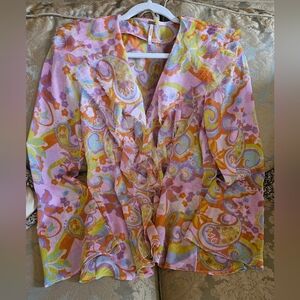 NWOT Free People Paisley Ruffled Front Blouse Pink/Multi